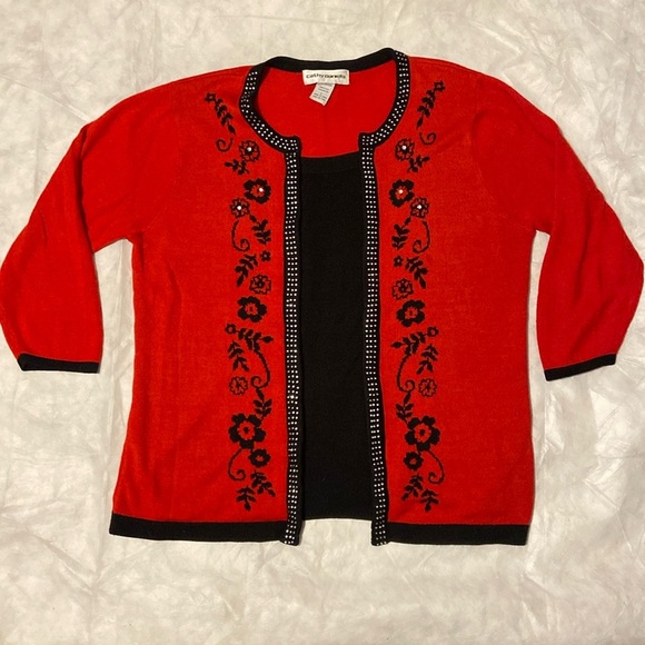 Women’s size Large Tops sparkly red and black. Perfect for the holiday season. - Picture 2 of 8